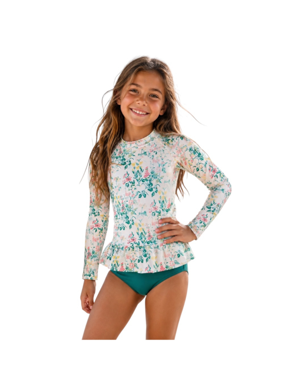 Janie and Jack Girls Floral Long Sleeve Rash Guard Swim Top Size 6